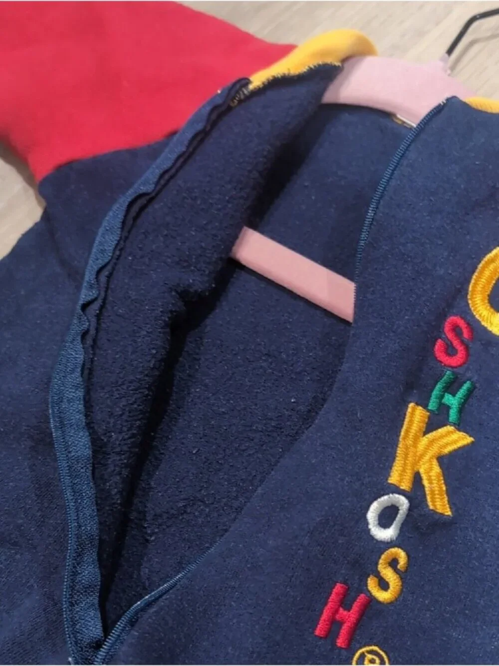 Vintage OshKosh B'gosh Navy, Red & Yellow Fleece Footed One-Piece